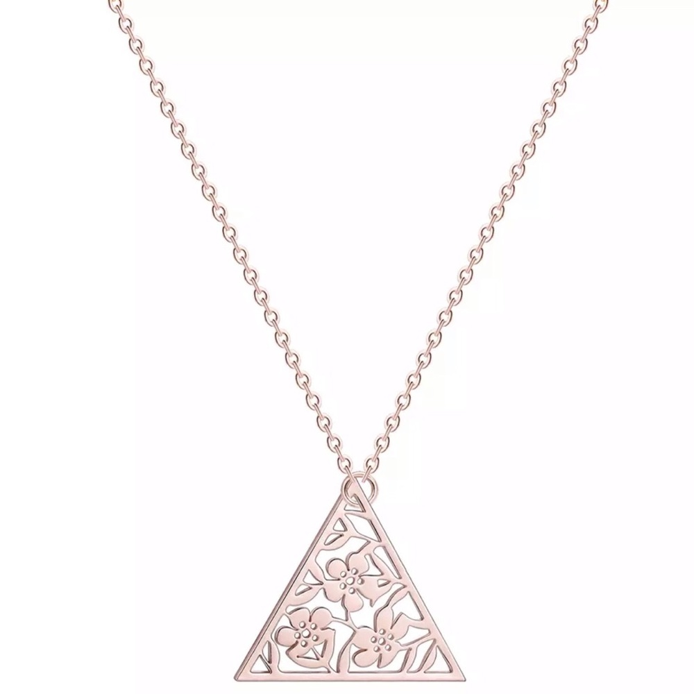 Rose Gold Floral Triangle Necklace